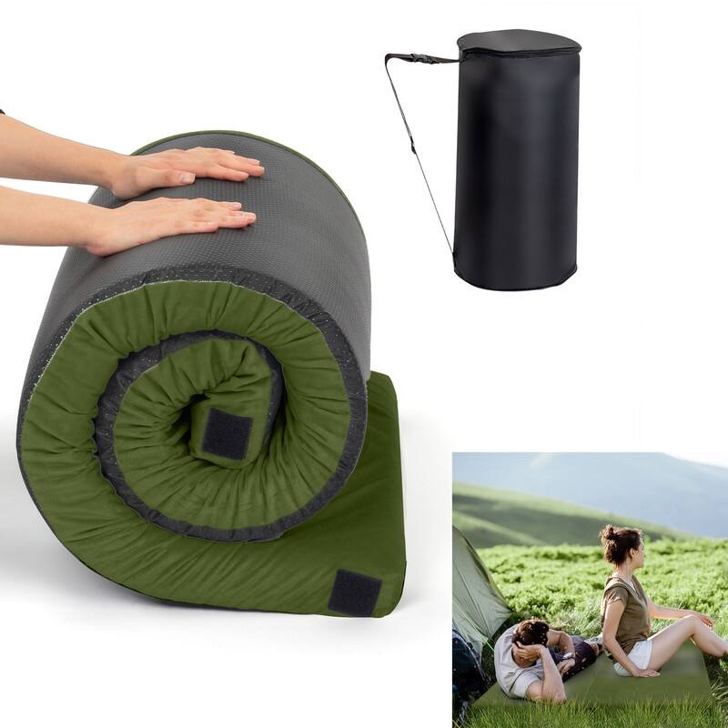 Memory Foam Camping Mattress,2.5in Portable Floor Mat for Sleeping Mat Roll Up Floor Mattress Foldable Backpacking - Army Green-25in