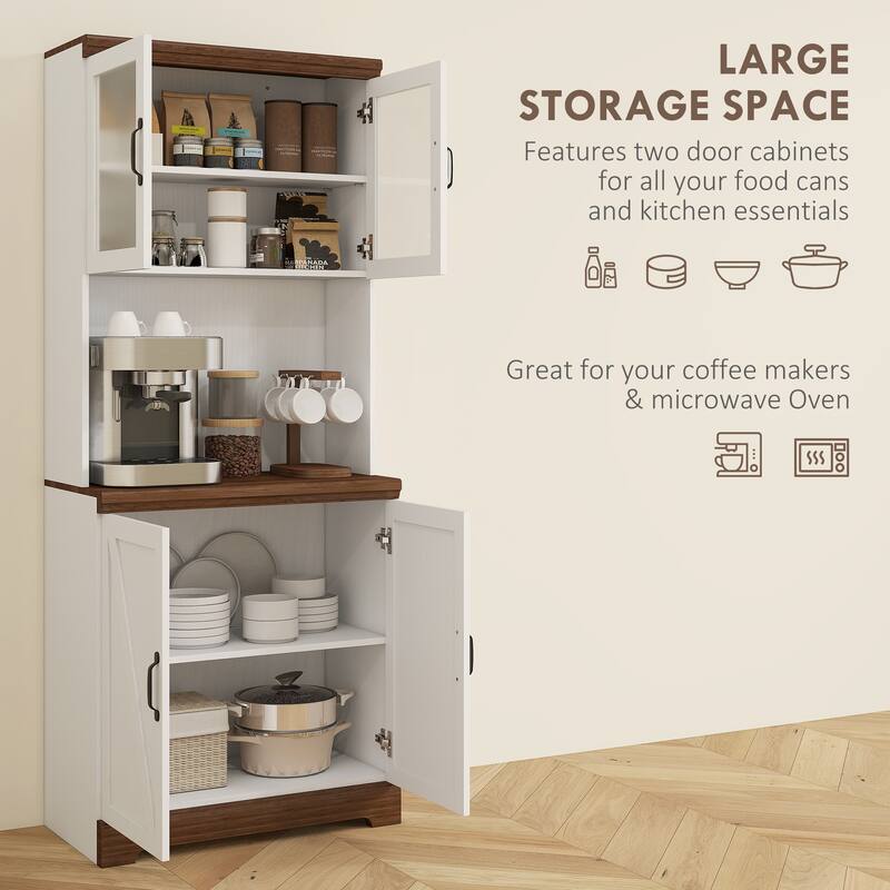 Tall Pantry Storage Cabinet with Countertop and Shelves for Kitchen Dining Room Living Room - 28.3" W x 15.7" D x 70.1" H