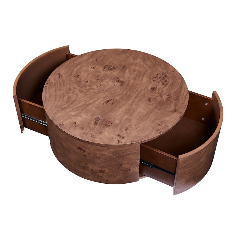 Rotating Coffee Table with Drawers, Rustic Wood Table with 360掳 Swivel Top & 2 Hidden Storage, Modern Walnut Accent Table