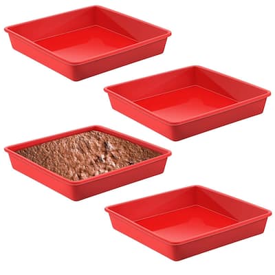 4Pcs 8 Inch Nonstick Silicone Square Cake Pans