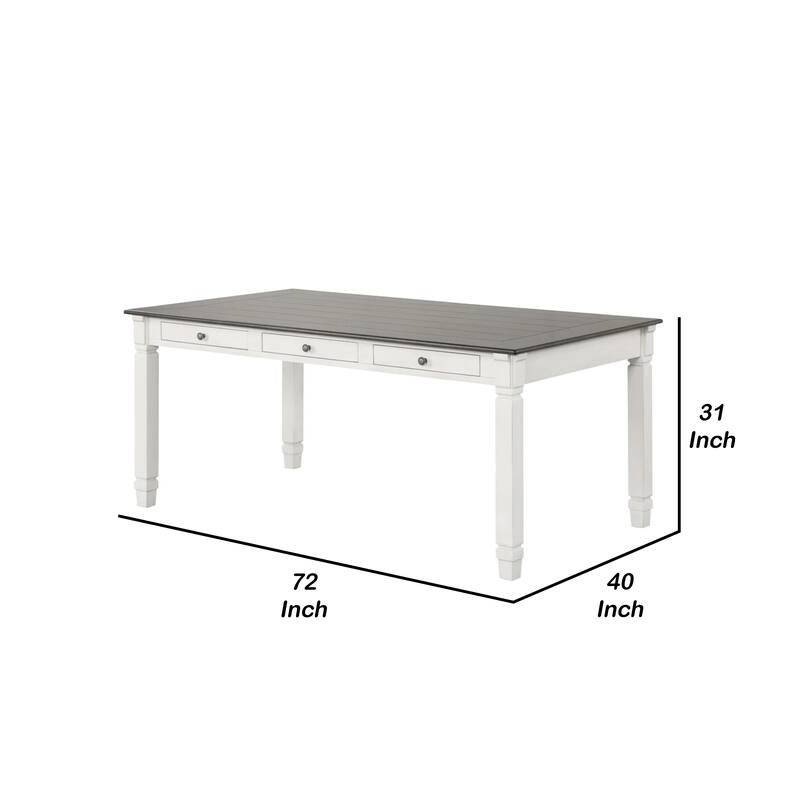 Dola Dining Table, Rustic White, Gray Wood, Rectangular 72 Inch Top - Rustic White, Gray