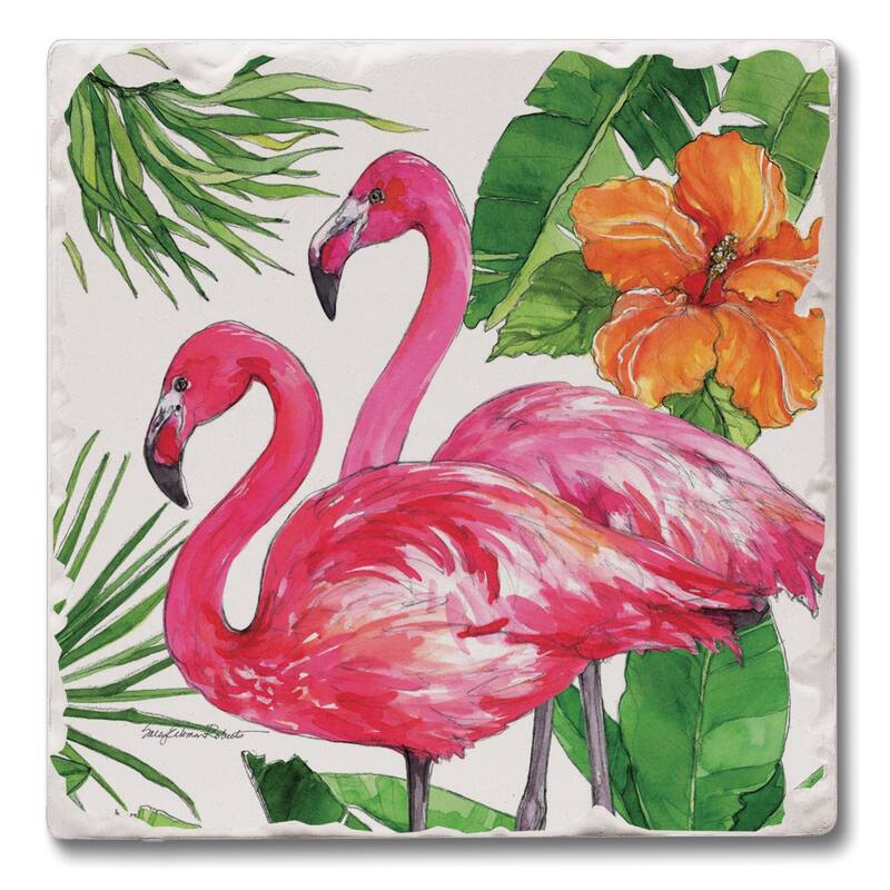 Counterart Absorbent Stone Coasters - Flamingo Tropical - Set of 4 - 4x4x1.222