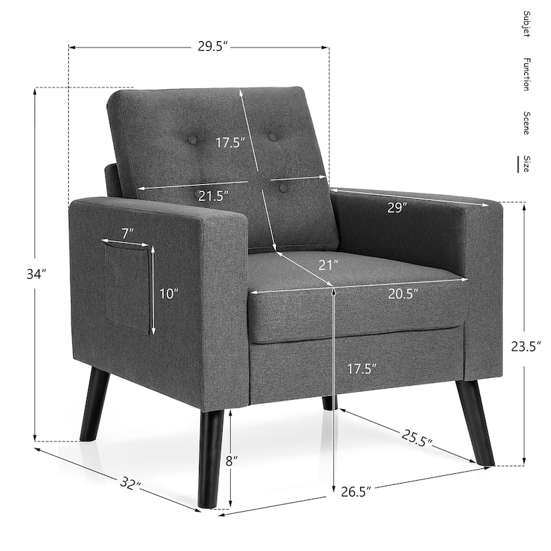 Costway Modern Tufted Accent Chair Fabric Armchair Single Sofa w/
