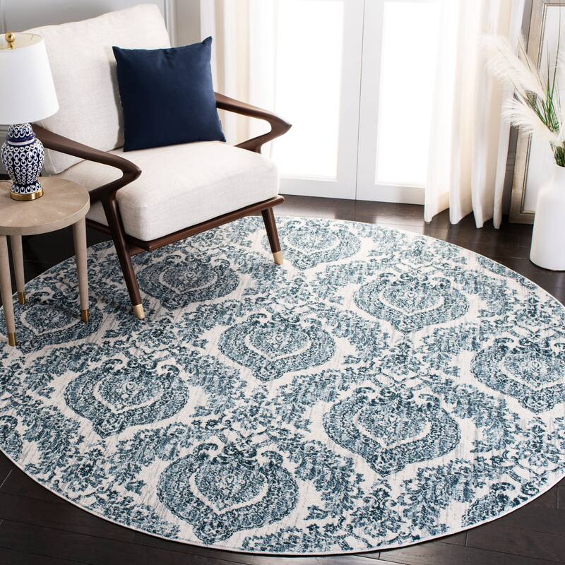 SAFAVIEH Isabella Lorrie Traditional Medallion Rug - 6'7" Round - Navy/Ivory