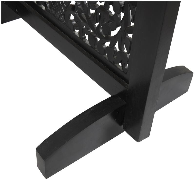 Wooden Floral Handmade Large Flat Freestanding Carved Room Divider Screen - Black - Roche River Decor