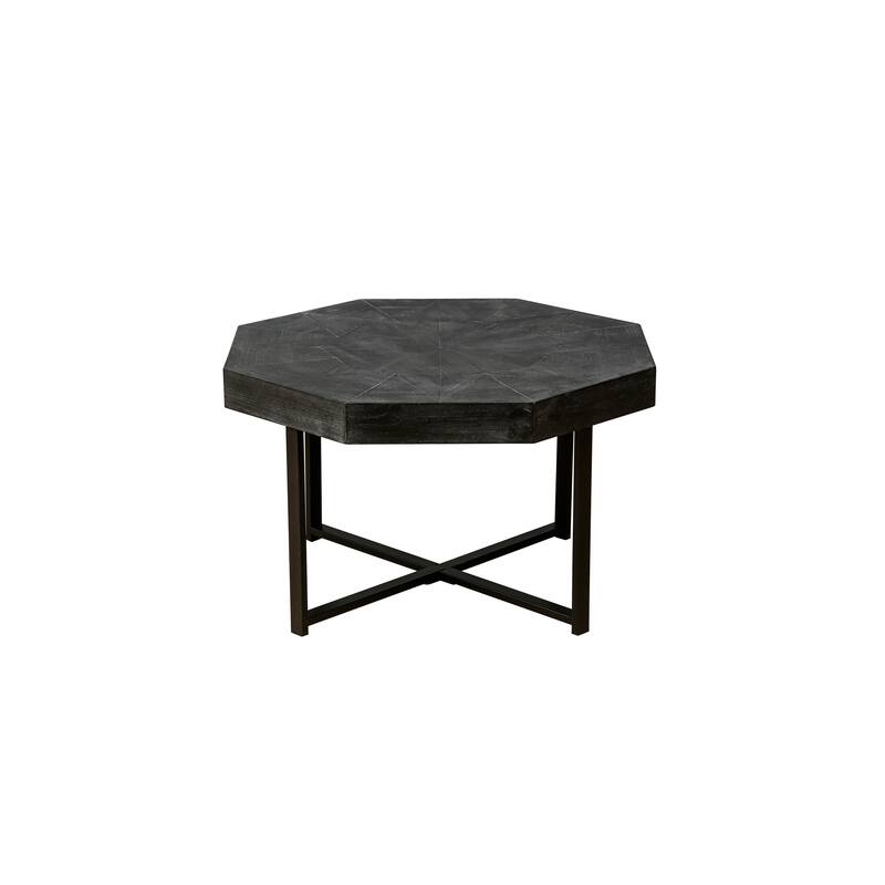 30 Inch Wood Octagonal Vintage Patchwork Craft Farmhouse Coffee Table with Cross Metal Legs
