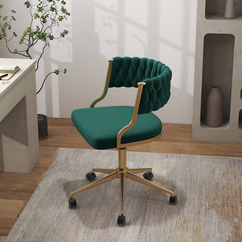 Velvet Home Desk Chair Office Swivel Chair with Wheels and Gold Base