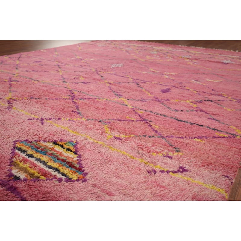 Pink Plush Moroccan Area Rug Handmade Wool Carpet - 7'11" x 10'10"