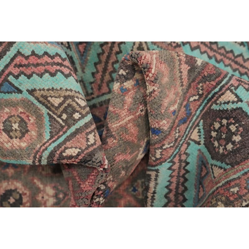 Hand Knotted Oriental 100% Wool Carpet Traditional Geometric Greys & Charcoal Hamedan Runner Rug - 10' 1'' X 3' 5''