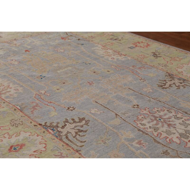 Hand Knotted Oriental 100% Wool Carpet Transitional All-Over Navy Blue & Blues Oushak Area Rug - 8' 11'' X 6' 1''
