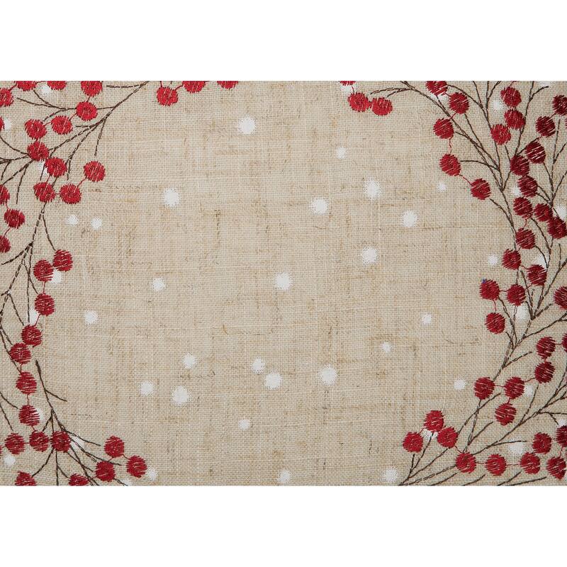 Holly Berry Wreath Embroidered Christmas Pillow, 14 by 14-Inch