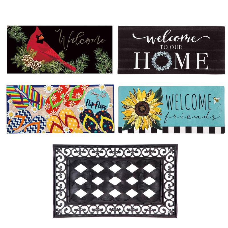 Sassafras Four Seasons Set of 4 Door Mats with Display Frame