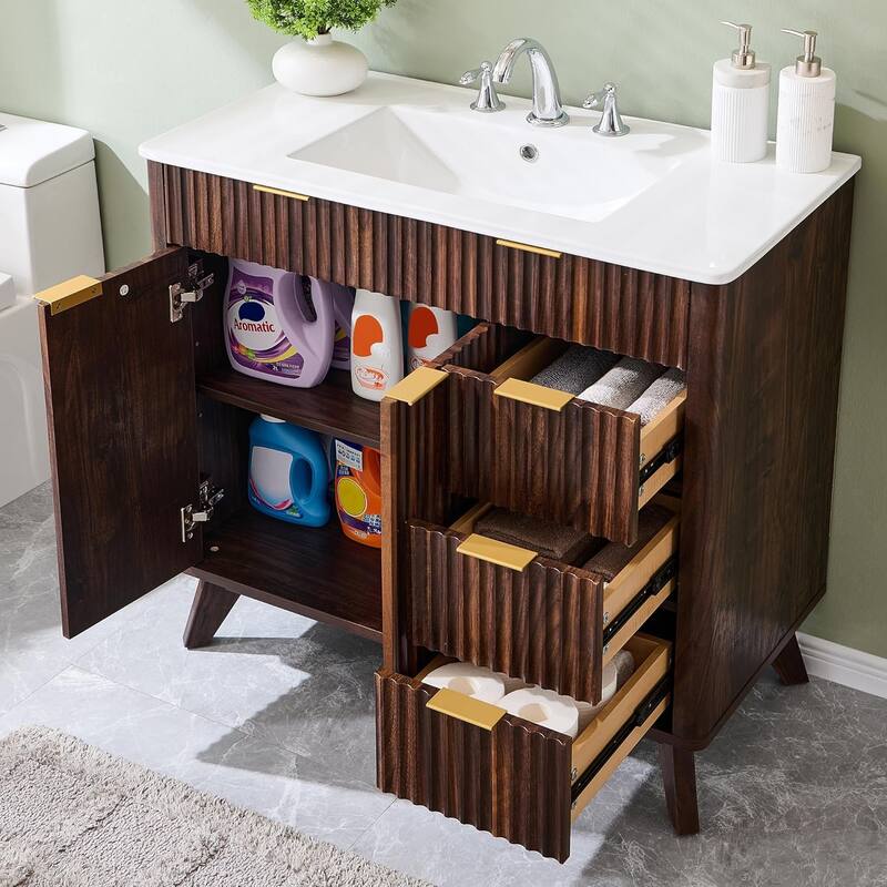 36" Fluted Bathroom Vanity with Sink Combo，Modern Bathroom Cabinet