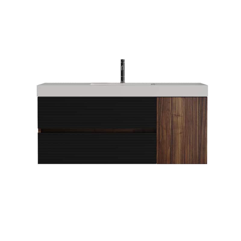 Wall Mounted Bathroom Vanity with Glossy White Solid Surface Sink - 47.67'' x 19.11' x 25.81'' - Brown
