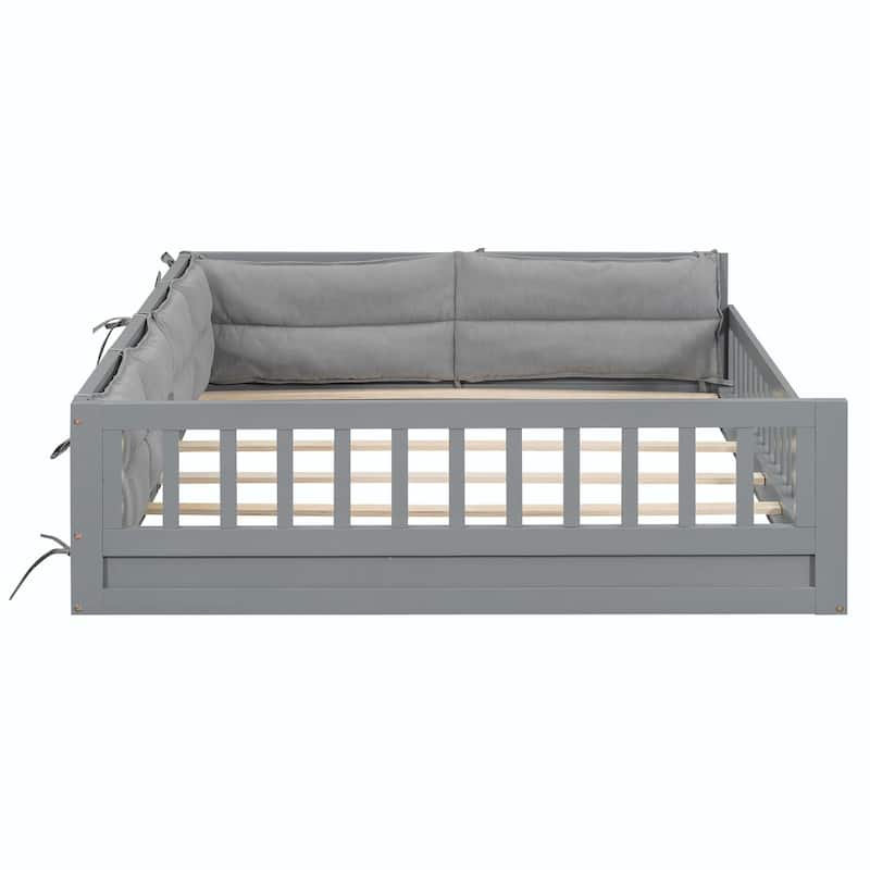 Upholstered Platform Bed with Guardrail and Pillow
