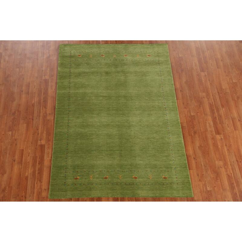 Hand Knotted Oriental 100% Wool Carpet Tribal Animal Pictorial Green Gabbeh Area Rug - 7' 6'' X 5' 3''