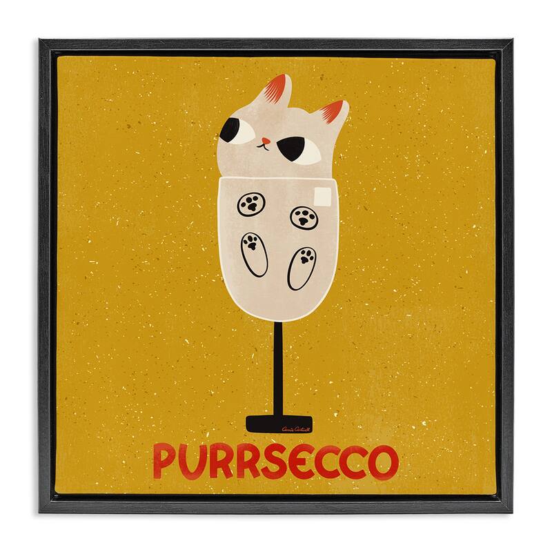 Stupell Purrsecco Cat Wine Framed Floater Canvas Wall Art Design By Carrie Cantwell - 18 x 18 - Black
