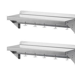 2 Pack Stainless Steel Wall Mounted Shelf with Hooks - Bed Bath ...
