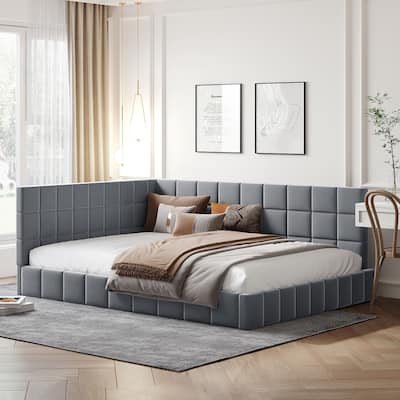 Full Size Upholstered Daybed/Sofa Bed Frame-Gray