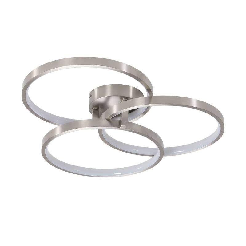 20" Modern LED Ceiling Light Fixture - Circular 3-Ring Design, Dimmable, Contemporary Brushed Nickel Finish for Living Room