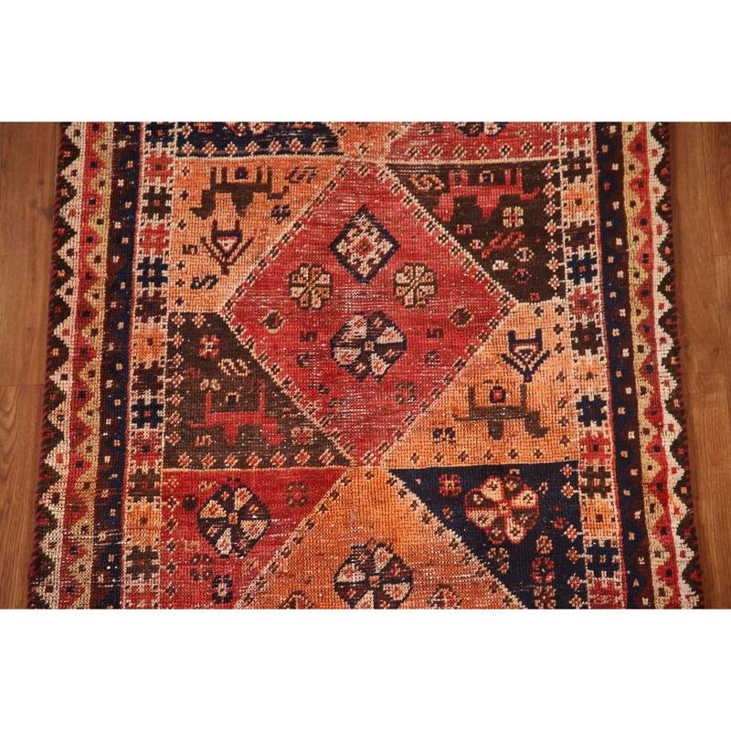 Vegetable Dye Animals Tribal Qashqai Persian Antique Rug - 3'3"x 5'6"