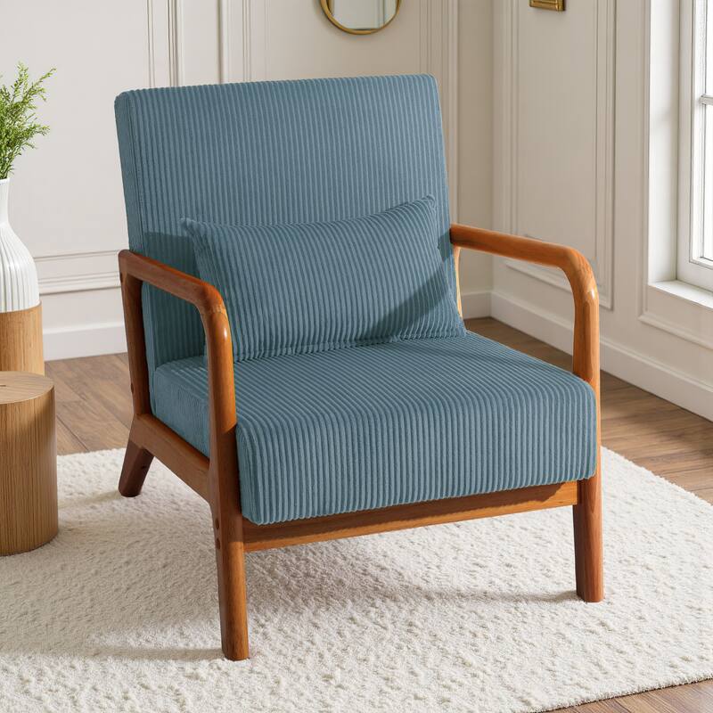 Uixe Mid Century Solid Wood Upholstered Corduroy Accent Chair