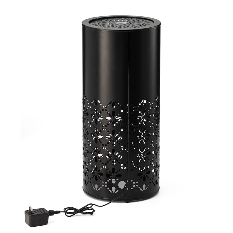 Glitzhome 23.5"H Metal Modern Cutout Pattern Outdoor Fountain with Lights & Shadows