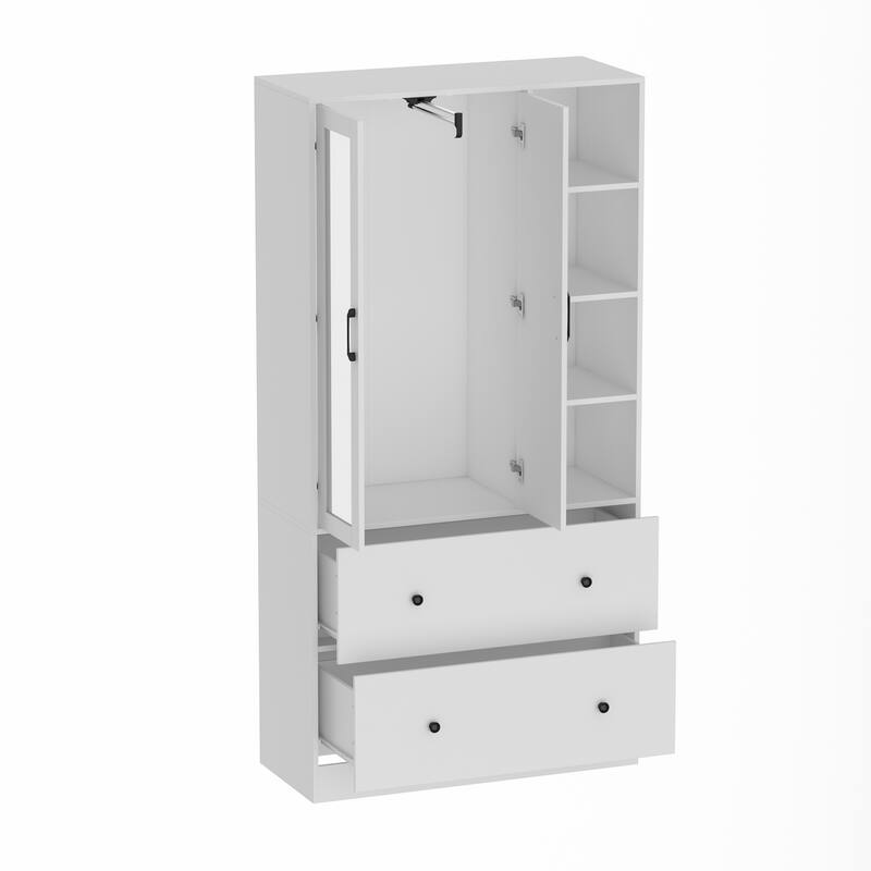 Wardrobe Closet Armoire with Mirror Scalable Hanging Rod Cabinet