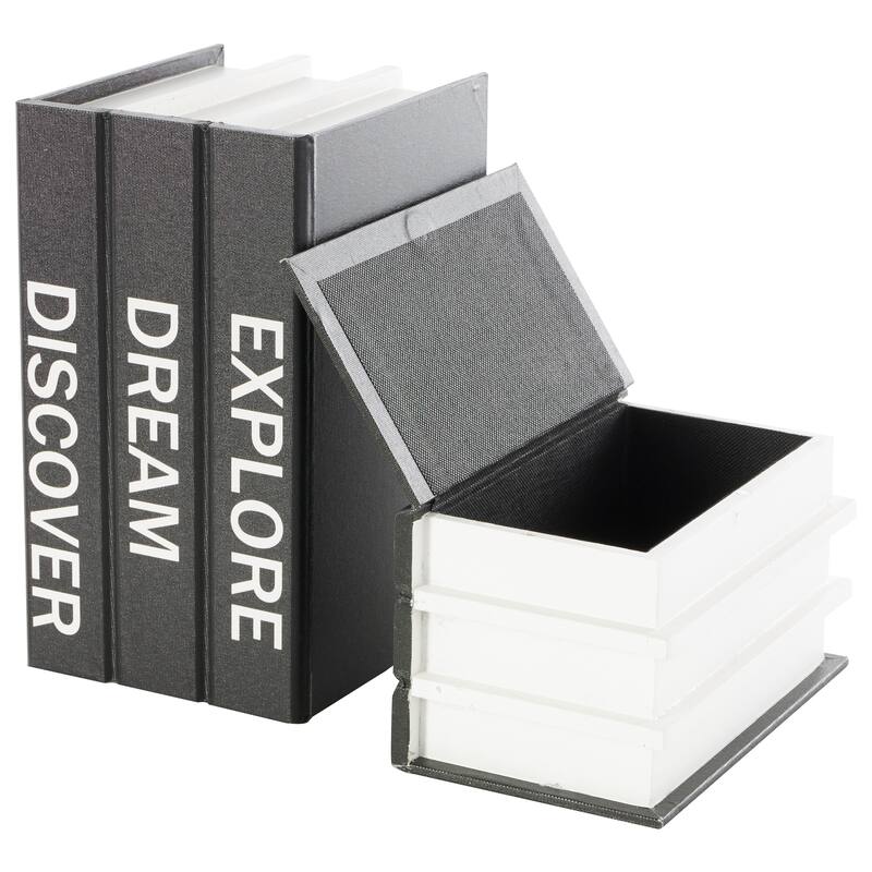 Black or White Canvas Box with White or Gold Explore, Dream, Discover Text (Set of 2)
