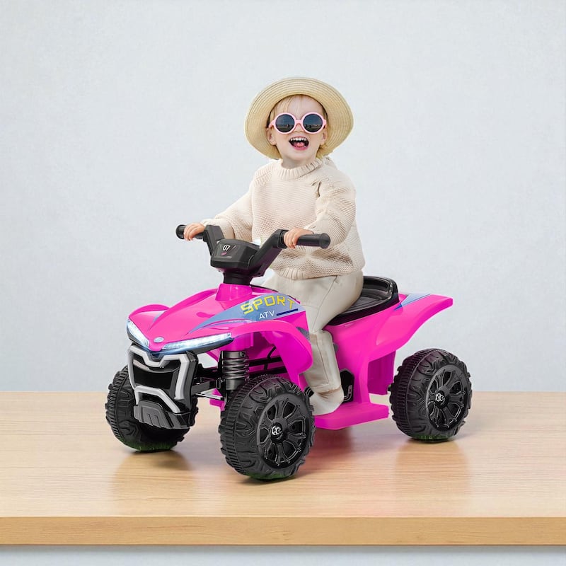 6V Kids ATV Quad Ride-On Toy, 4-Wheeler Battery Powered with Lights, Forward & Reverse, Max 1.6MPH