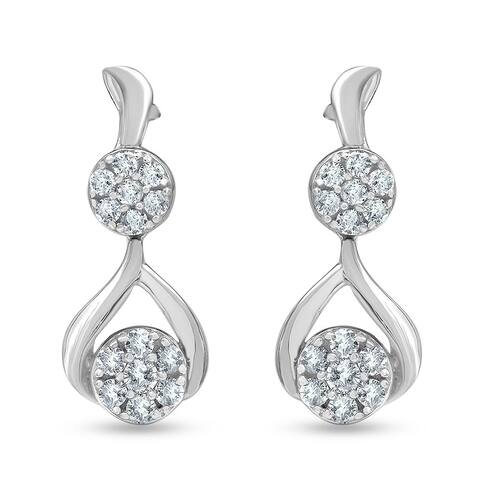1/2 Carat Diamond, Cluster Set Sterling Silver Round Lab Grown Diamond Drop Dangle Earring (I,SI1) by Grown Brilliance