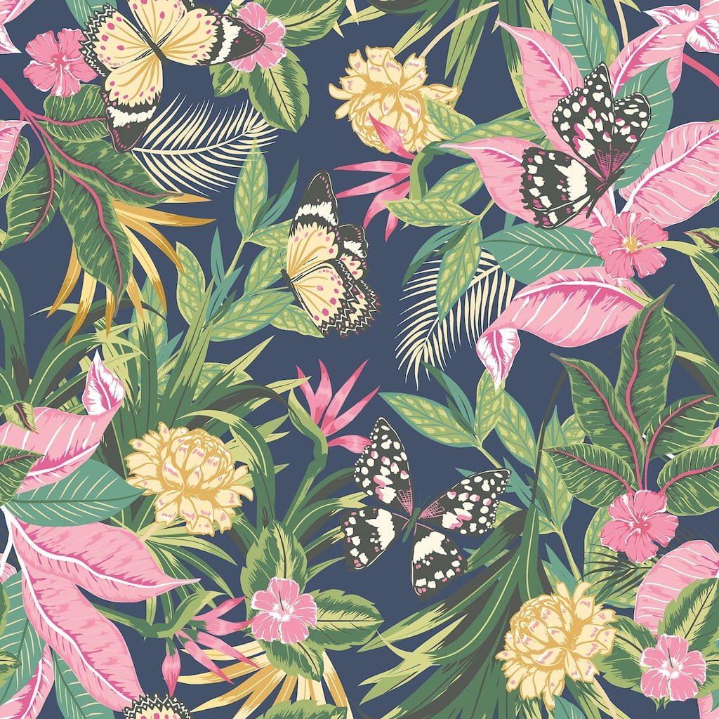 Hoopla Walls Paradise Indigo and Pink Peel and Stick Wallpaper - N/A