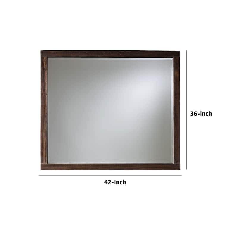 42 Inch Cas Sengon Tekik Wood Dresser Mirror, Rough Hewn, Brown