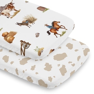 Sweet Jojo Designs Western Cowboy Boy 2 Pack Baby Bassinet Fitted Sheets - Cow Print & Wild West, Southern Charm, Country, Horse