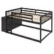 preview thumbnail 23 of 58, Wooden Floor Bunk Bed Frame with Storage Drawers, 3 Shelves, Full-length Guardrail and Reversible Ladder for Kids, Teens