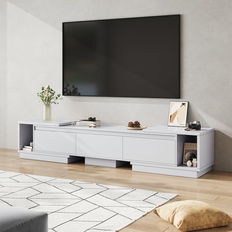 Extendable 102-Inch Modern TV Stand Media Console with 3 Drawers - White