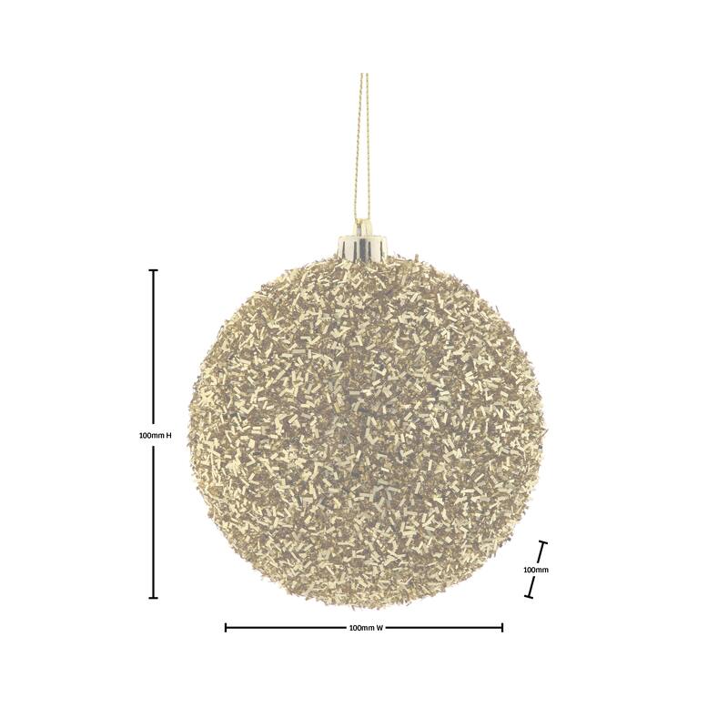 100mm Shatterproof Plastic Tinsel Ball Ornament Set of 2