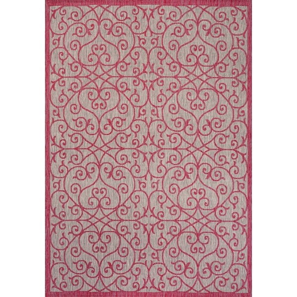 slide 2 of 25, JONATHAN Y Ourika Textured Weave Indoor/Outdoor Area Rug 3 X 5 - Light Gray/Fuchsia