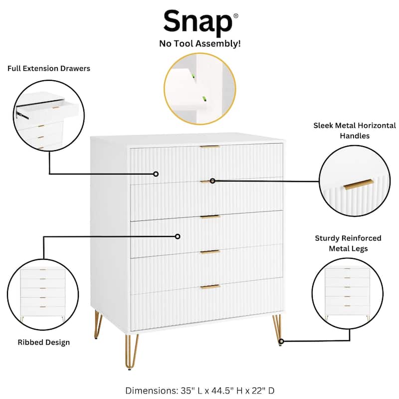 Manhattan Comfort 3-Piece Dumbo Modern 5-Drawer Tall Dresser Nightstand Combo Set