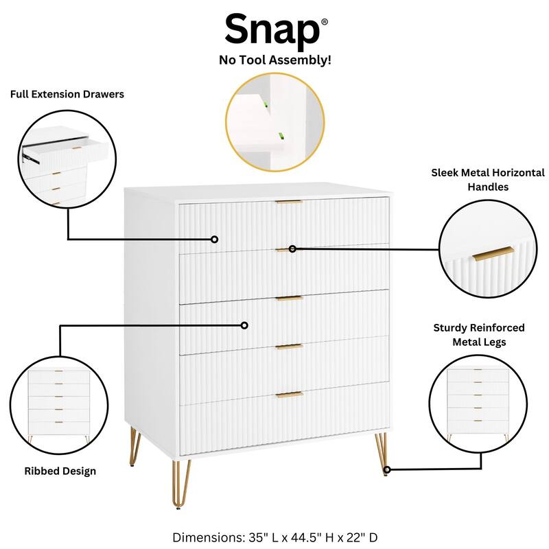 Manhattan Comfort Dumbo Modern 5-Drawer Tall Dresser.