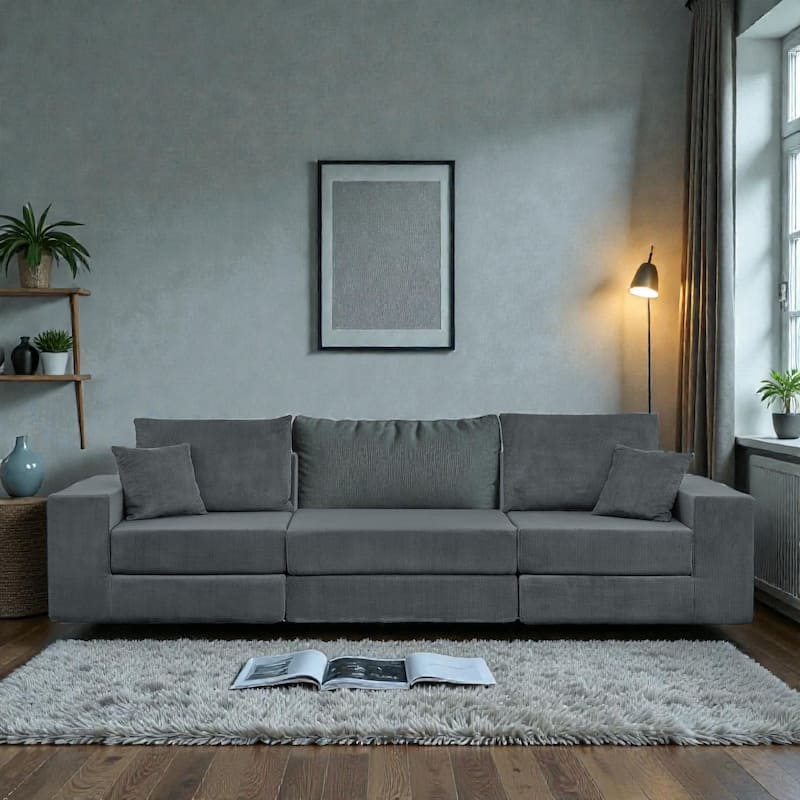 Modular Cloud Sectional Couch, L Shaped Upholstered Sofa with Removable Ottoman and Deep Seat, No Assembly