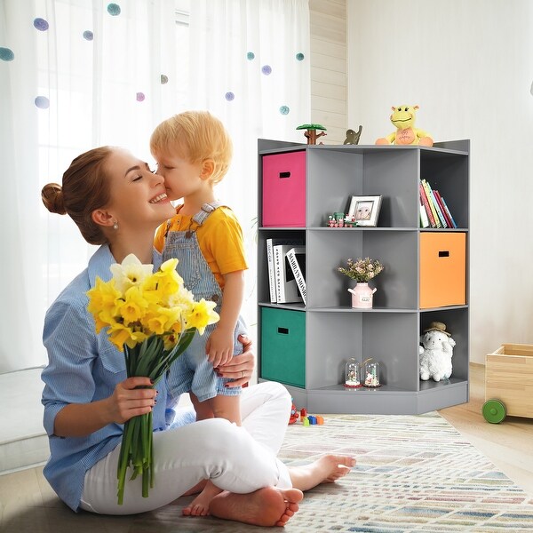 9 Cubby Kids Bookcase Children Corner Cabinet with Drawers