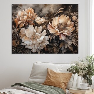 Designart "Cream Brown Peony Blooms In Motion" Floral Peony Wall Art ...