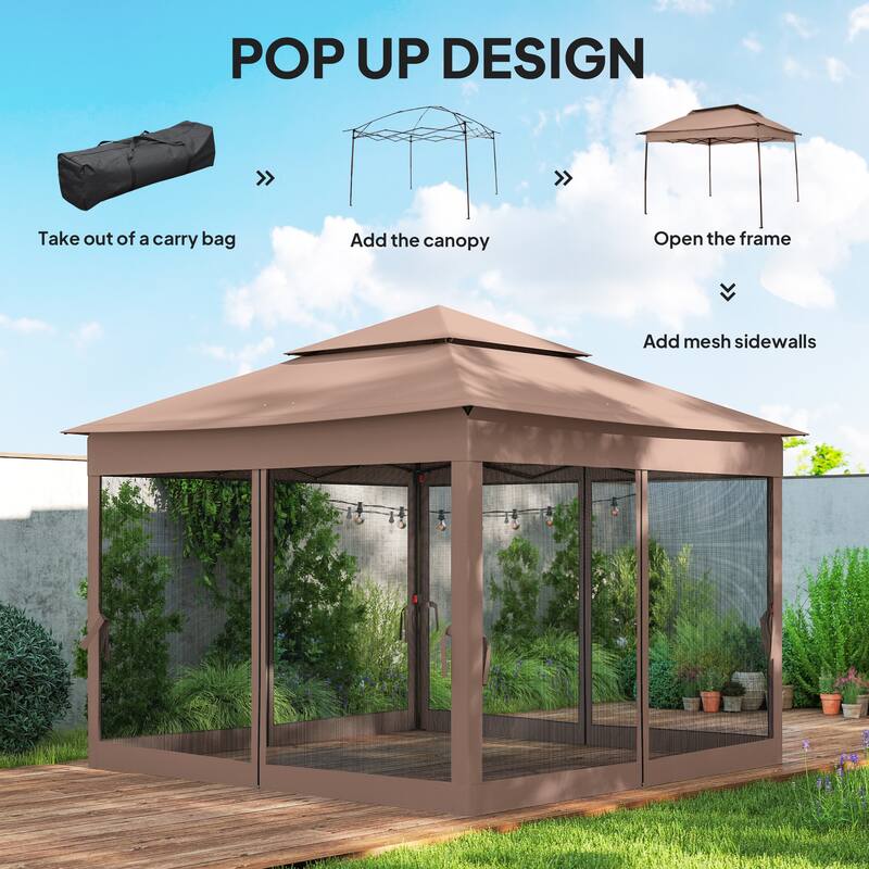 Outsunny 10.7' x 10.7' Pop Up Canopy, Outdoor Patio Gazebo Shelter with Removable Zipper Netting