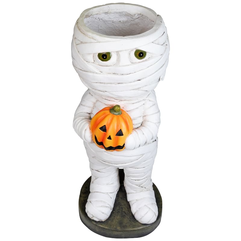 Mummy Holding Carved Pumpkin Halloween Decoration - 19.5"
