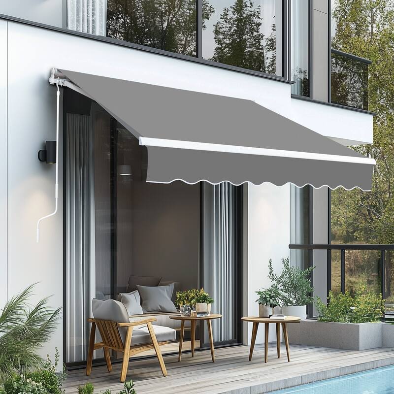 Retractable Outdoor Awning with Adjustable Slope Polyester Canopy Aluminum and Steel Frame Weather Resistant