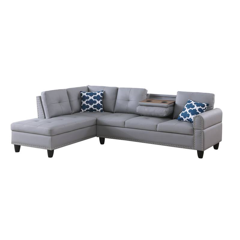 Faux Leather L - Shaped Sectional Set With Cup Holders 2pc