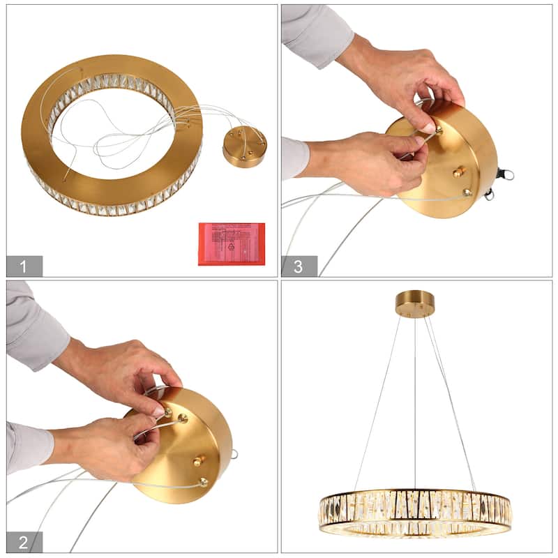 Modern 1-Light LED Crystal Ring Chandelier for Dining Living Room - D 25.6" x H 65.3" Max