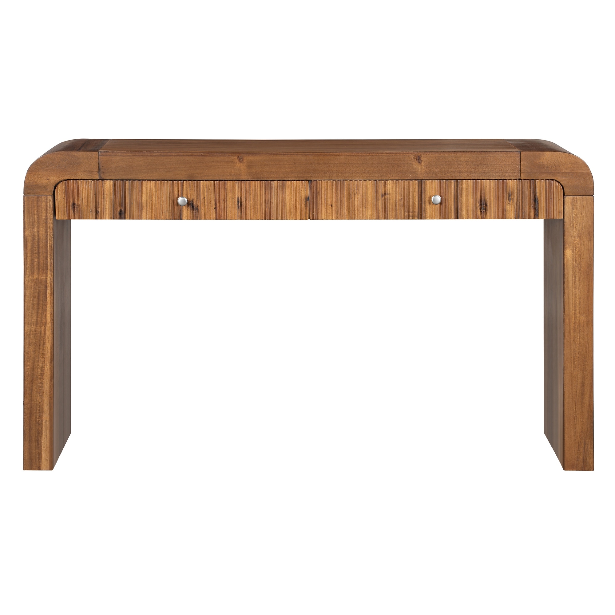 Rustic Solid Wood Console Table with 2 Fluted Drawers, 54.3" Entryway Sofa Table with Curved Corners for Hallway, Living Room