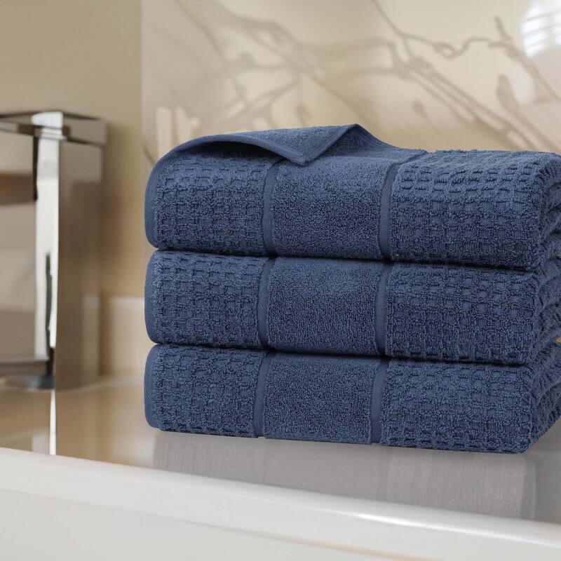 Superior Napa Zero Twist Cotton Soft Waffle Bath Towel Set of 3 - Denim Blue